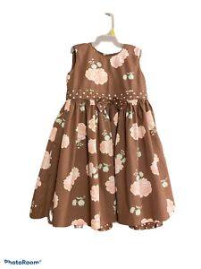 Girls Size 4T  Polly & Friends Brown W/pink Flowers Sleeveless Dress