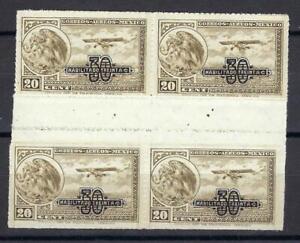 Mexico 1932 Sc# C49 Airmail 30c on 20c Eagle Plane Airplane gutter block 4 MNH