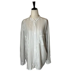 Rails Shirt Women Large Ivory Tan Stripe Rayon Crew Neck Button Down Blouse - Picture 1 of 9
