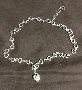 New Fashion Choker Necklace, 15"-17", w/ a Small Silver Heart with a Pink Stone - Picture 1 of 2