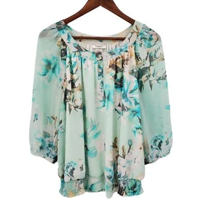 Dressbarn Womens Floral Tunic Top Blouse XL Half Button 3/4 Sleeve Elastic Waist - Picture 1 of 9