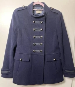 PLANET Navy Blue Military Style Cashmere Wool Blend Coat Size UK 10 Jacket - Picture 1 of 7