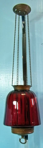 ANTIQUE VTG. RUBY RED GLASS CHAIN HANGING CEILING LIGHT FIXTURE FOR PARTS Cover