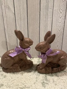 Set of 2 Milk Chocolate Resin Bunnies with Ribbons by Valerie Parr Hill - Picture 1 of 11