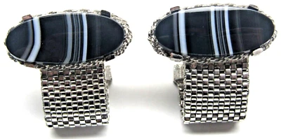 Gemelos Dante vidrio artístico negro blanco a rayas malla envolventes plateados para hombre Foto 1 de 4