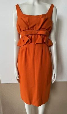 Vintage Orange Summer Sleeveless Dress Bow Ruffle Front Small 30" Bust Peplum - Image 1 of 4