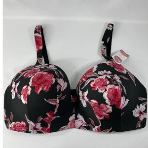 Sujetador Camiseta Cacique Floral Ligeramente Forrado Negro Rojo Rosas Talla 44DDD NUEVO - Imagen 1 de 7