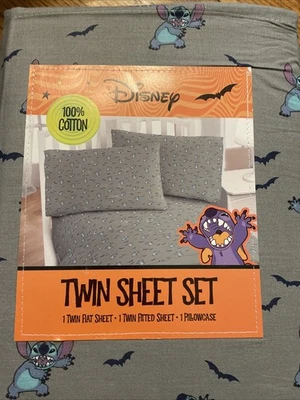 Disney Stitch Halloween Twin Size Sheet Set 3 Piece New - Image 1 of 3