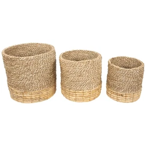 Northlight Set of 3 Textured Woven Round Seagrass Baskets 14" - Picture 1 of 6