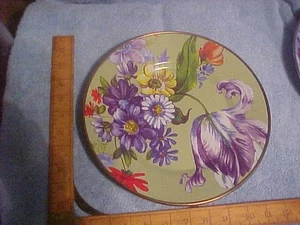 MacKenzie Childs Green Flower Market Enamel Dinner Plate 10 inch Excellent - Picture 1 of 3