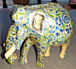 Indischer Elefant aus Keramik handbemalt Elefantenfigur Deko Blumenmuster - Bild 1 von 7