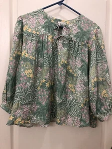 Wonderly Pastel Floral Green 3/4 Sleeve Peasant Boho Pullover Tunic Top PXL - Picture 1 of 7