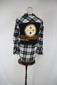 Steelers Flannel Pittsburgh Upcycled Women's Button Down NFL Football Size XS - Picture 1 of 6