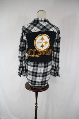 Steelers flanela Pittsburgh upcycled feminino botão para baixo futebol americano NFL tamanho XS - Imagem 1 de 4