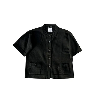 Cárdigan Chanel Jumper FR 38 UK 10 US 6 M Negro Lana Suéter Bolsillos Logo Botón Foto 1 de 4