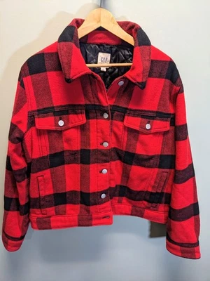 Jaqueta camisa forrada de flanela vintage GAP xadrez búfalo XL vermelha e preta ao ar livre  - Imagem 1 de 4