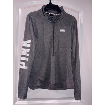 РОЗОВЫЙ четверть молнии женщин большой пуловер Activewear верхний большой палец отверстия серый - Изображение 1 из 3