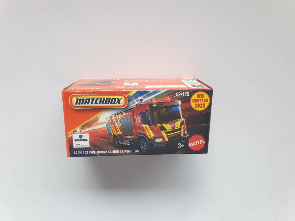 Camión de bomberos Scania XT 58/125 **** Matchbox Power Grabs 975M CAJA 1:64