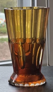 Bohemian 6” Amber Art Deco Czech Cut Glass Vase - Picture 1 of 17