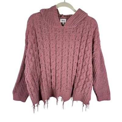 Suéter Pullover BKE Malva Con Capucha Manga Larga Dobladillo Crudo Chenille Talla M Foto 1 de 4