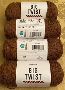 NEW BIG TWIST VALUE YARN 6 OZ 100% ACRYLIC 4 SKEINS TOFFEE SAME LOT#652704 - Picture 1 of 6