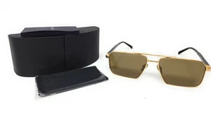 PRADA SPRA57 Iconic Plaque Rectangle Men's Sunglasses, Brown-Gold/Brown Lens NEW - Picture 1 of 7