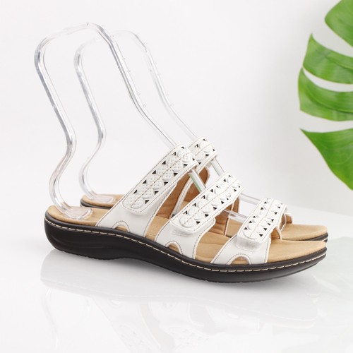 Sandalo donna Clarks Laurieann Cove taglia 8 M pelle bianco cinturino regolabile slide
