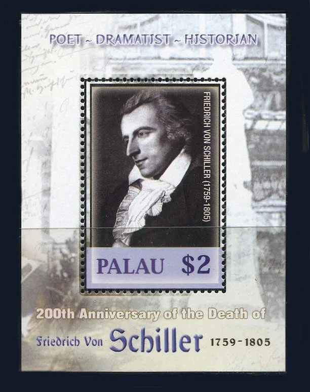 Palau: Hoja de recuerdo del 200 aniversario Friedrich Von Schiller 2005 (813) MNH Foto 1 de 1