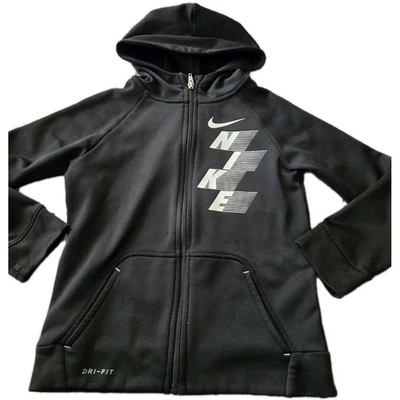 Nike Youth Boys Sz 7 Black Full Zip Hooded Jacket  - Image 1 of 4