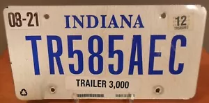 Targa originale 2012 INDIANA, IN, rimorchio 3.000 TR585AEC bianco, blu - Foto 1 di 3