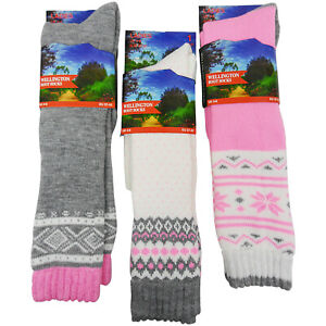 3 PAIRS NORDIC Womens Ladies Long Thick Wellington Welly Winter Warm Boot Socks 