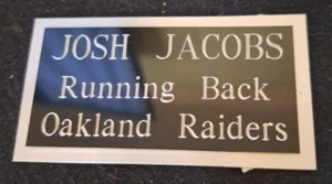 JOSH JACOBS 1.75 x 3.25 inch Black Aluminum on SILVER Name Plate w/Adhe. Tape - Picture 1 of 2