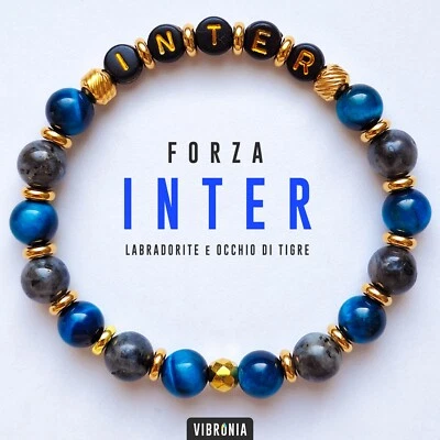 Bracciale INTER 💙🖤 Pietre Naturali - Braccialetto Perle Squadra Calcio Uomo - Immagine 1 di 4