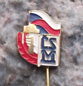 Vintage CSM Tschechoslowakei Jugendorganisation Mitglieder Hammer Flagge Pin Anstecker - Bild 1 von 4