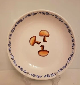 Modern Mushroom Pasta Salad Serving Bowl with blue border - Picture 1 of 6