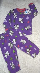 NWT THE CHILDREN'S PLACE GIRLS 4 POLAR BEAR FLEECE PAJAMAS 2 PIECE SET PURPLE PJ - Picture 1 of 4