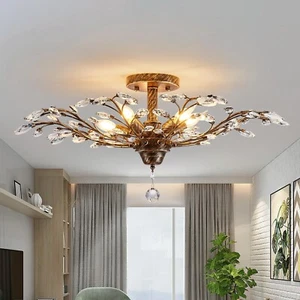 Ganeed Vintage Crystal Chandelier, Modern Bronze Branches Ceiling Light Fixtu... - Picture 1 of 9