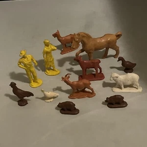 Vintage Auburn Farmer and His Wife And Animals Plastic Rubber Figures - Picture 1 of 1