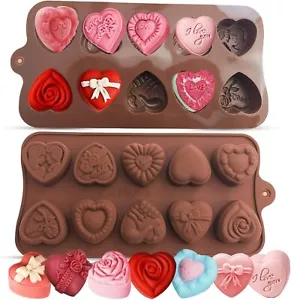 2PCS Heart Chocolate Molds, 10-Design Love Rose Silicone Gray - Picture 1 of 7