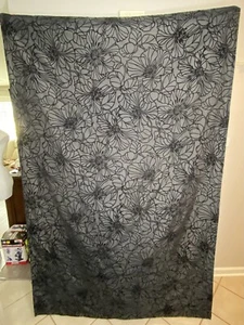 Black Curtain Panel w Floral Velvet Pattern in Black 53.5" Wide x 84" Long - Picture 1 of 8