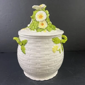 Vintage Geo Z. Lefton RUSTIC DAISY 4115 White 7” Ceramic Kitchen Canister Jar  - Picture 1 of 16