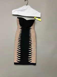 Herve Leger Zahra Strapless Bandage Dress in Black Beige $2600 - XS - Picture 1 of 5