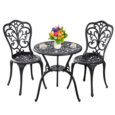 3Piece Bistro Set Outdoor Cast Aluminum Bistro Set,Bistro Table and Chairs Black - Image 1 of 4