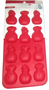 CHRISTMAS Silicone Baking Mold ~SNOWMEN~ 12 Cavities ~ Red - Picture 1 of 1