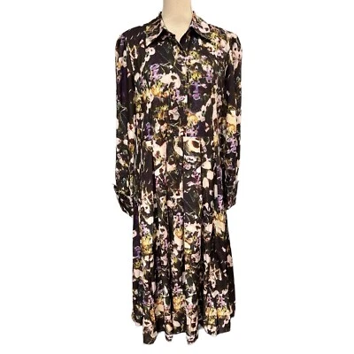 Dalia MacPhee Dress Womens XL Purple Dark Floral Pleated Midi Artsy Grunge Goth - Image 1 of 4