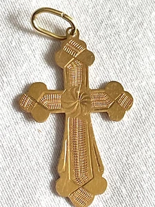 RUSSIAN ANTIQUE 14K GOLD 1.5 INCH CROSS PENDANT FOR A NECKLACE - FREE SHIP - Picture 1 of 2