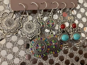 Lote de 6 pares de pendientes de moda boho occidental plateado turquesa multi cloisonne - Imagen 1 de 5