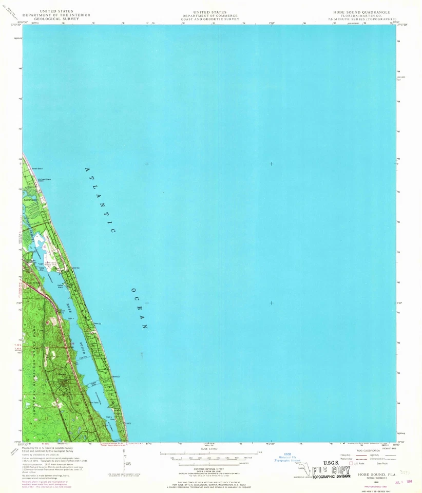 Hobe Sound, FL, Topographic Map, 1948, USGS – Premium Matte Print – Historic FL - Image 1 of 1