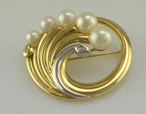 Vintage Brosche mit Brillanten & Perlen / 585er - 14 Karat Gold - Bild 1 von 6