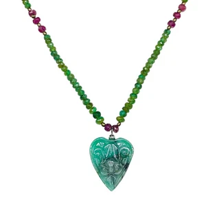 18 Inch Natural Zambian Emerald & Ruby Necklace Faceted Beads 925 Silver Clasp - Picture 1 of 10